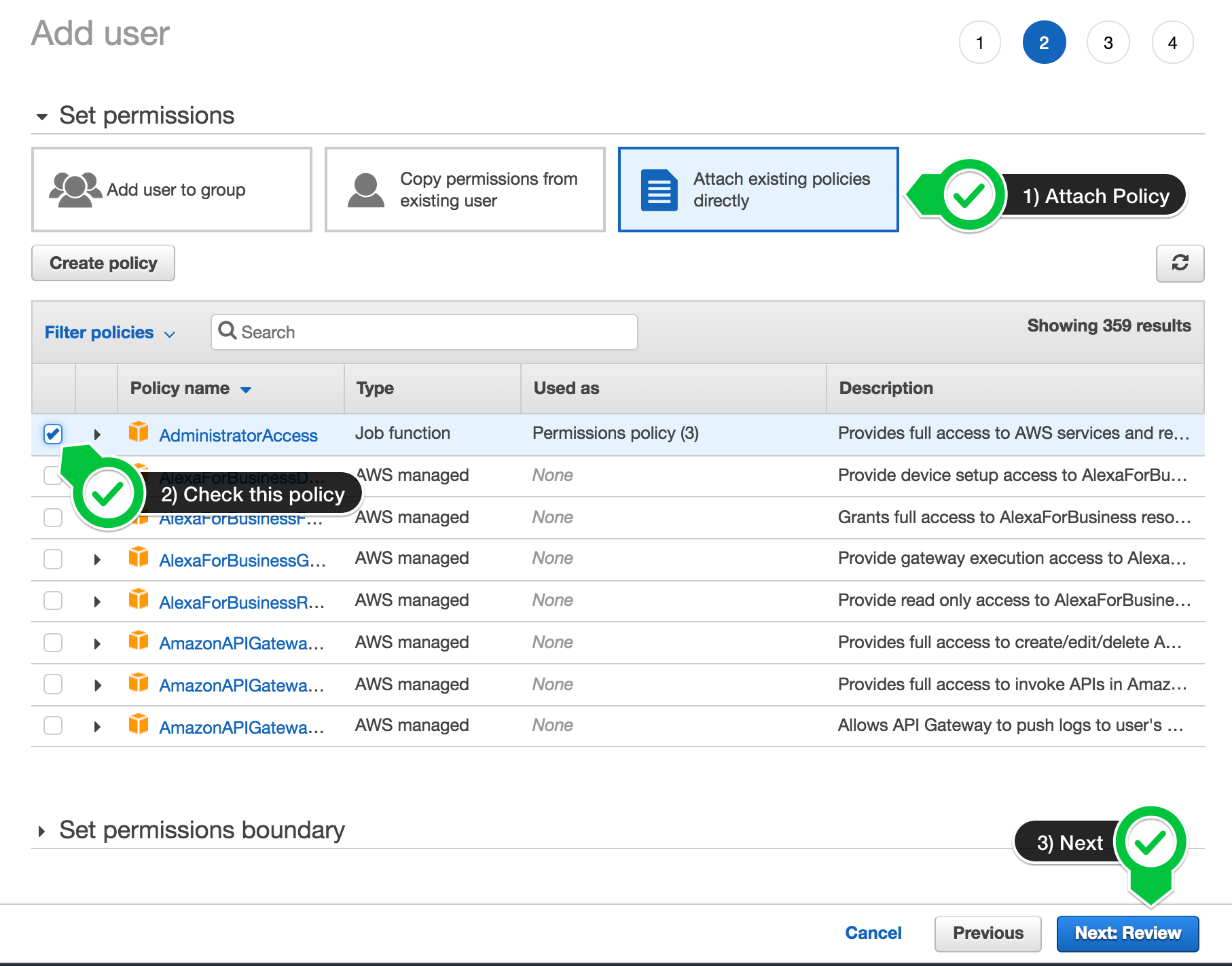 Attach the AdministratorAccess